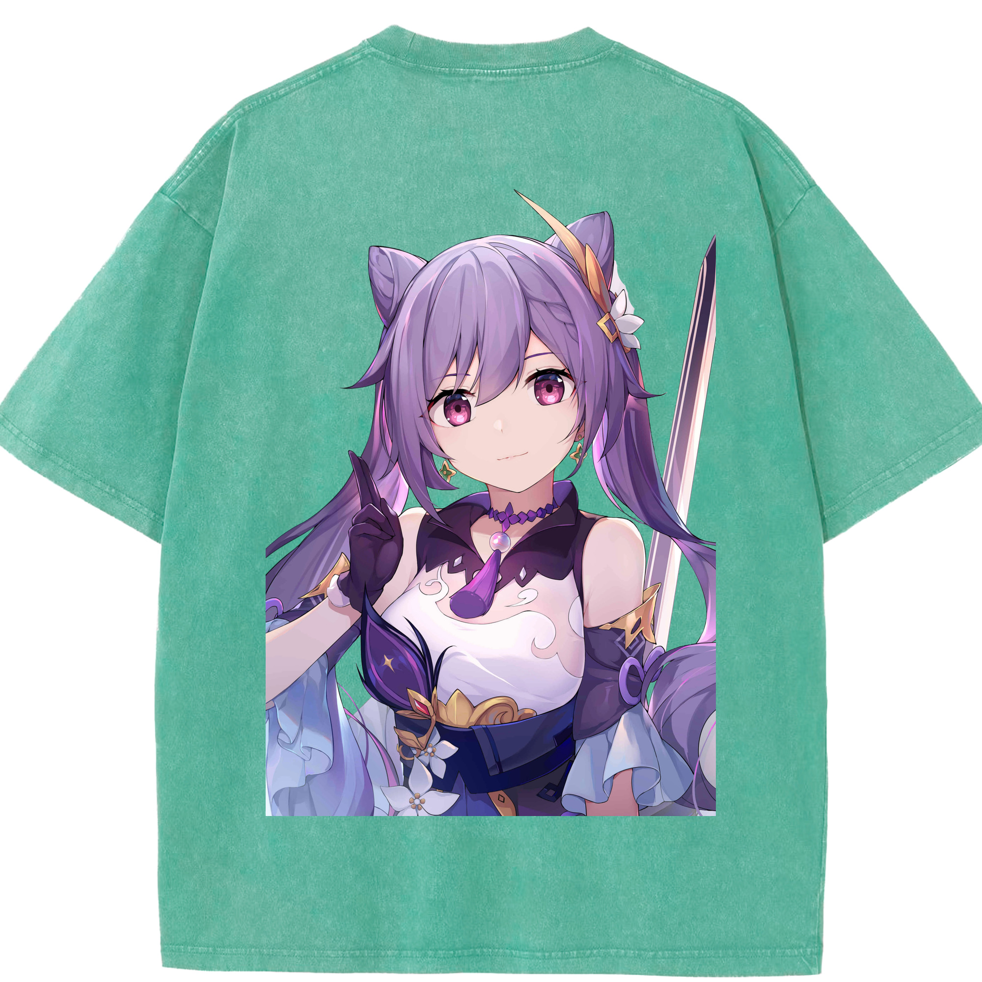 げんし神 刻晴 こくせい genshin Kokusei 綿100% ヴィンテージ風 半袖Tシャツ（背面プリント）